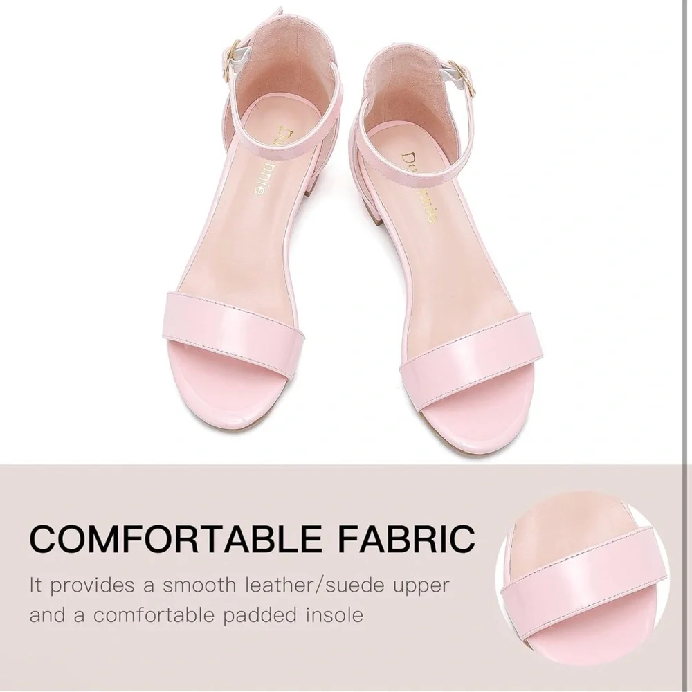 Dufannie Girls Sandals Low Heels Dress Pump Ankle Strap Open Toe -Dufannie